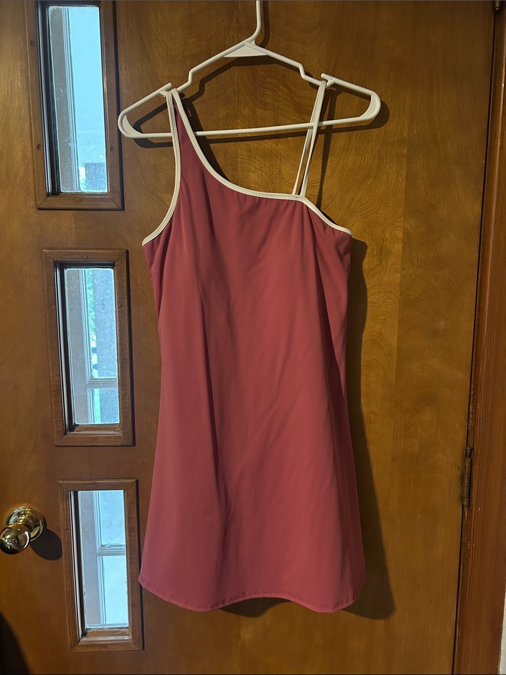 Asymmetric One-Shoulder Pink Athletic Dress with Contrast Trim